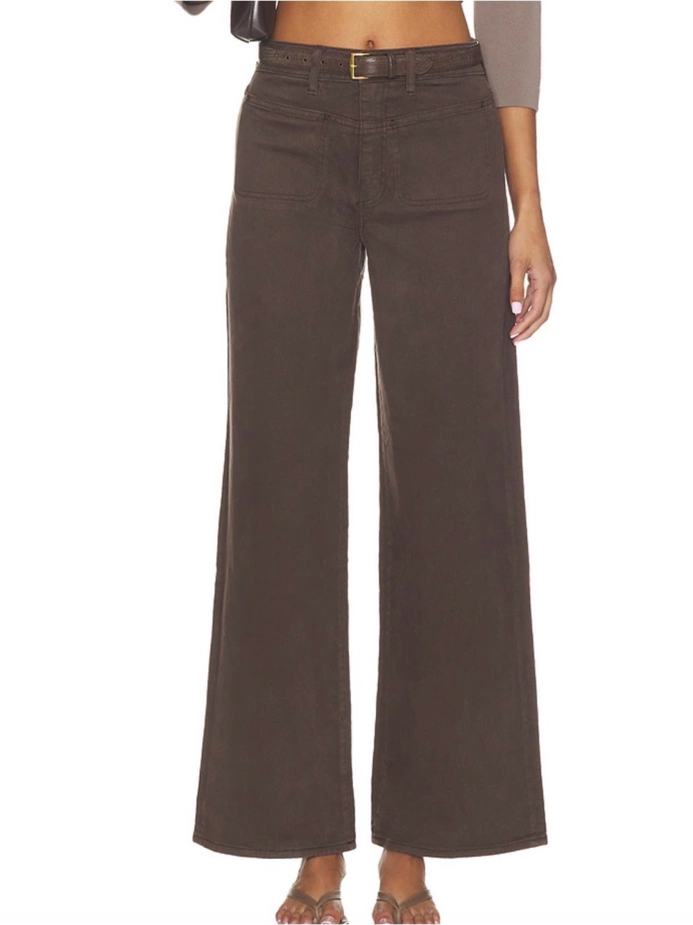 Paige Anessa Wide Leg High-Rise Pants in Dark Brown & Green